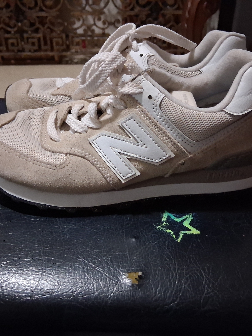 New Balance Kids Tan & White Suede Mesh Sneaker